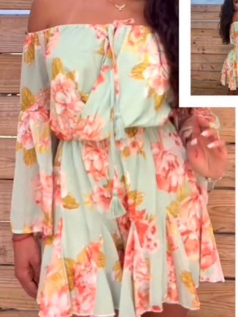 Flying Tomato Mint Off-Shoulder Floral Romper NWT Medium